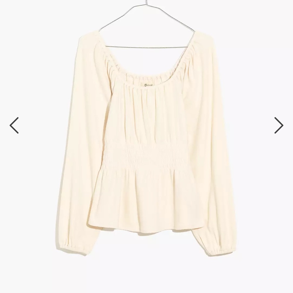 NWT Madewell Plush Square-Neck Smocked Top - Picture 4 of 5